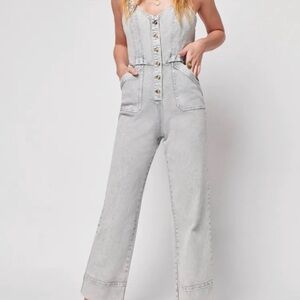 Faherty Women's Gia Gray Denim Overalls